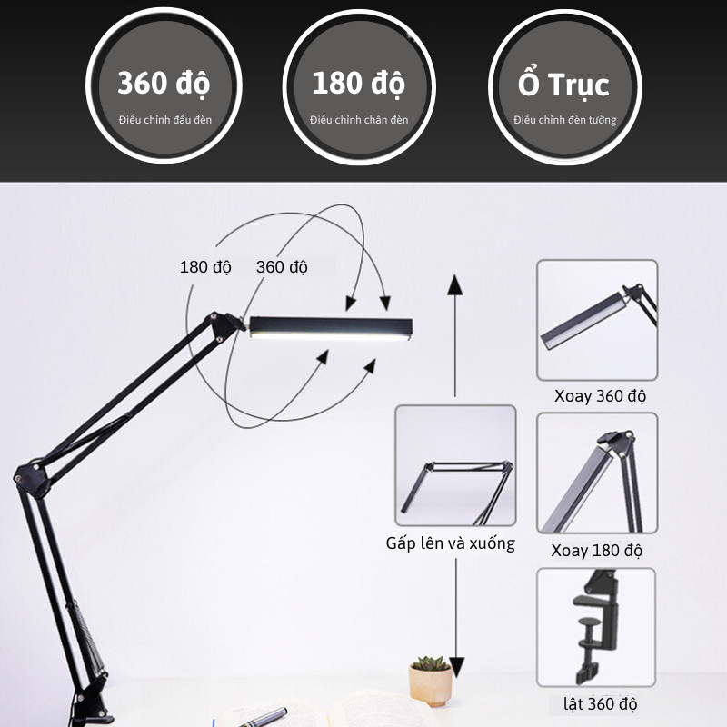 12W Mới Đèn Led bàn học bảo vệ mắt SG DECOR kẹp bàn gấp gọn Đèn kẹp bàn điều chỉnh kích thước phổ rộng cao cấp | BigBuy360 - bigbuy360.vn