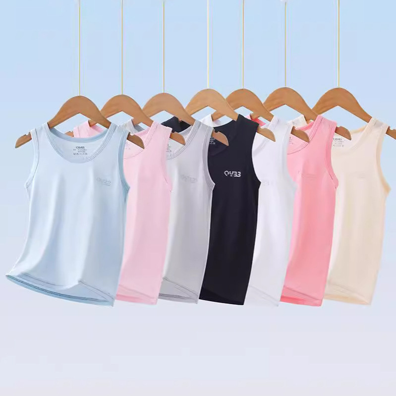 Áo Vest Trẻ Em Size 100-170 Bé Trai Bé Gái Mỏng Màu Trơn Ice Top Phiên Bản Hàn Quốc Áo Lyocell Kháng Khuẩn YBTS