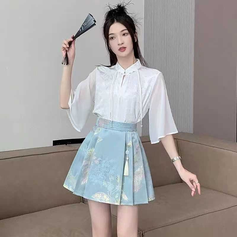 Cao Cấp Jacquard Phong Cách Quốc Gia Váy Mặt Ngựa Nữ Nửa Chiều Chữ A Ôm Xếp Ly Váy