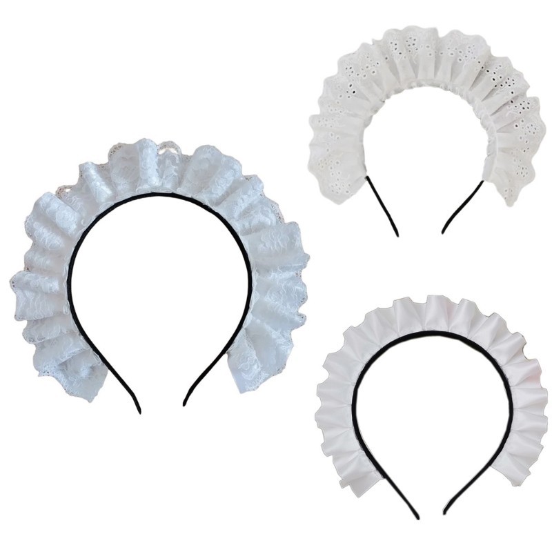 Wellb Cosplay Maid Headbands Phong Cách Nhật Bản Vòng Tóc Có Ren Xếp Ly Cho Halloween