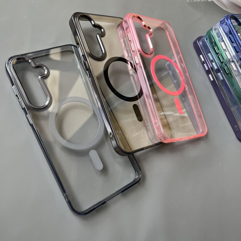 Ốp Điện Thoại Cứng Acrylic Chống Vàng Cho Samsung Galaxy S24 Ultra A16 A55 A35 S22 S23 Plus Ultra FE A16 A56 A36 Chống Sốc Trong Suốt Màu Tím Dày Magentic Cứng Bóng