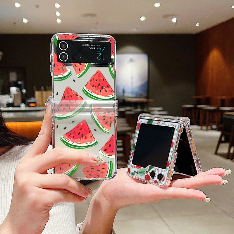 Ốp điện thoại trong suốt họa tiết trái cây đầy màu sắc cho Samsung Galaxy Z Flip 5 Flip 5 4 Flip 5 3 5G Vỏ gấp cứng cho Samsung Z Flip5 Flip4 Flip3
