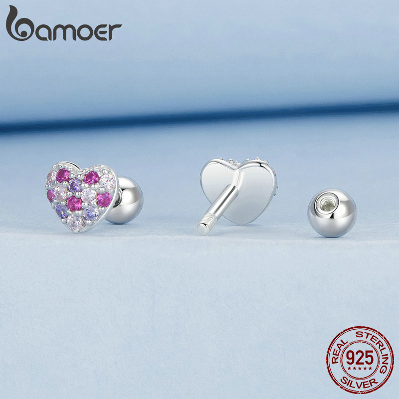 Bông Tai Bạc Bamoer 925 Tinh Tế Zircon Tai Dành Cho Nữ Bé Gái Quà Tặng BSE1044