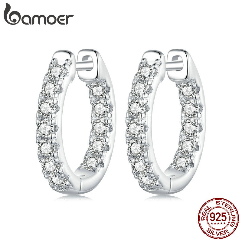 Bông tai bạc Bamoer 925 lấp lánh Moissanite Trang sức Quà tặng cho Nữ