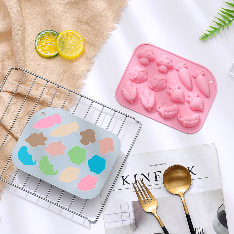 12 Khoang Hình Rau Quả Khuôn Silicon Trang Trí Bánh Khuôn Socola Khuôn Thực Phẩm Cho Bé Khuôn Viên Đá Khuôn Làm Bánh DIY- * & &