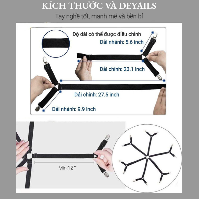 Giá đỡ ga trải giường,Kẹp giường giữ khăn trải giường tại chỗ，Vòng 6 Chiều 2 Kẹp，Có thể điều chỉnh, kim loại