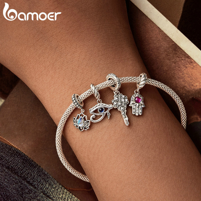 Phụ kiện chìa khóa may mắn Bamoer 925 Sterling Sliver Charm cho vòng tay