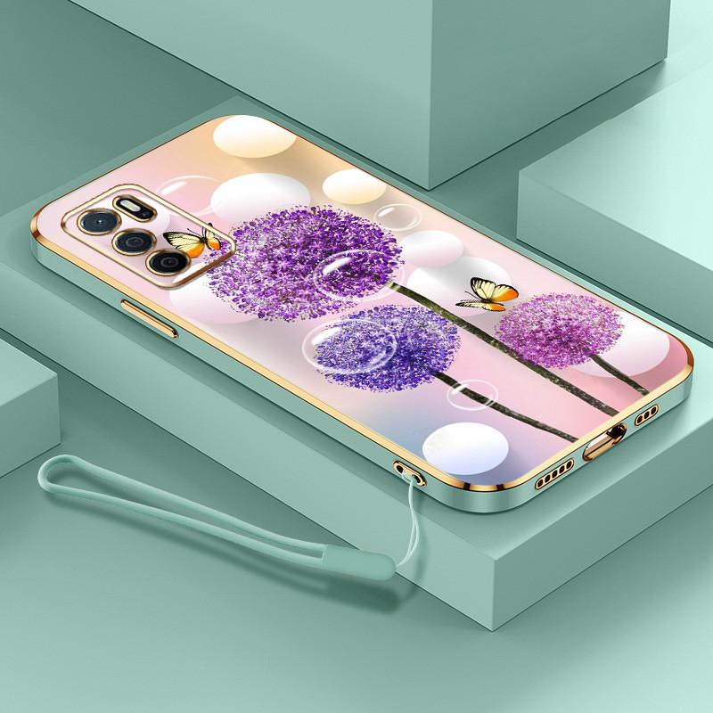 Ốp Điện Thoại YBD Cho OPPO Reno 12 Pro Reno 12F Realme C65 4G A3 Pro (Ấn Độ) Họa Tiết Hoa Bồ Công Anh Và Bướm Viền Vuông Vỏ Mềm Tinh Tế Có Dây Buộc