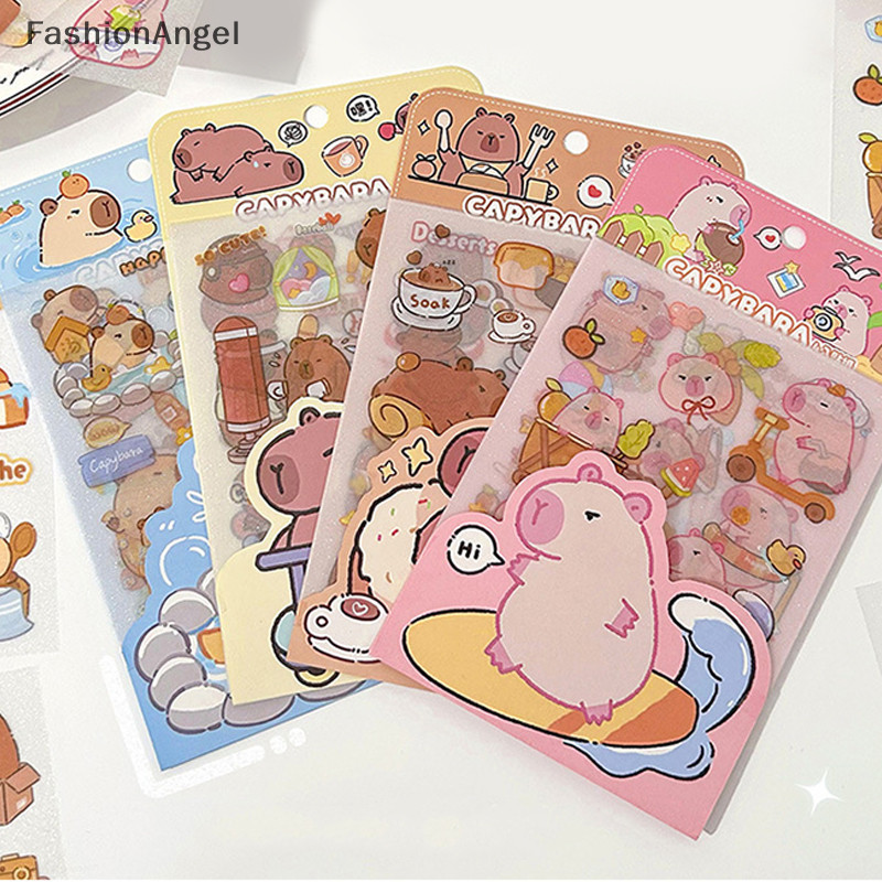 FashionAngel 4 Tờ Dễ Thương Capybara Mờ Dán Hoạt Hình Nhật Ký Trang Trí Thêu Sò Dán Thẩm Mỹ Văn Phòng Phẩm Đồ Dùng Học Tập TH