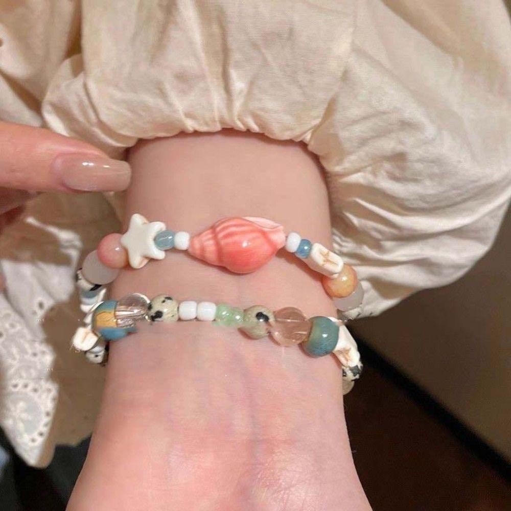 Vòng tay gốm sứ FUJIOU, Vòng tay ngôi sao hoạt hình thủ công, Phụ kiện trang sức hạt Liuli phong cách Hàn Quốc độc đáo Vòng tay hạt dễ thương dành cho nữ