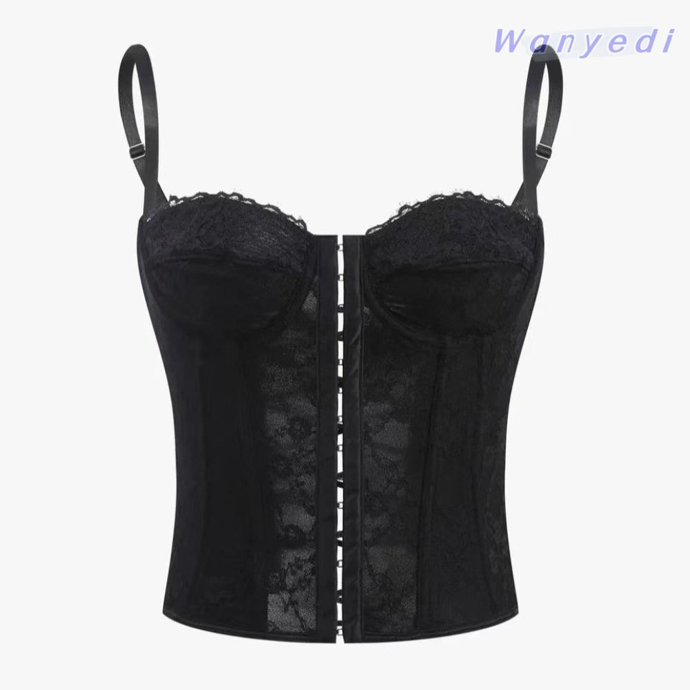 Wanyedi Áo thường ngày mùa hè, Áo Corset xương cá gợi cảm ren co thắt bụng, Áo crop Top màu trơn