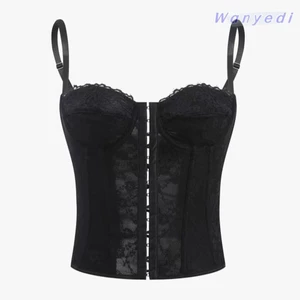 Wanyedi Áo thường ngày mùa hè, Áo Corset xương cá gợi cảm ren co thắt bụng, Áo crop Top màu trơn