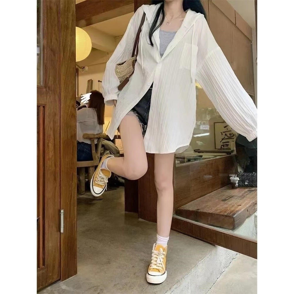Áo khoác chống nắng dài tay có mũ mỏng cho phụ nữ, phong cách Hàn Quốc, áo cardigan mỏng vừa mùa hè mới