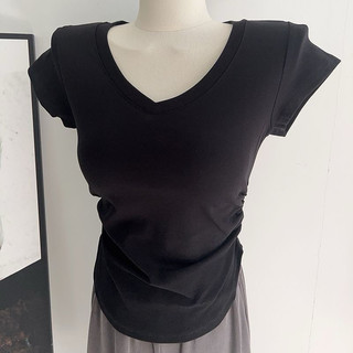 Áo Thun, Áo babytee croptop nữ cổ tim rúm eo