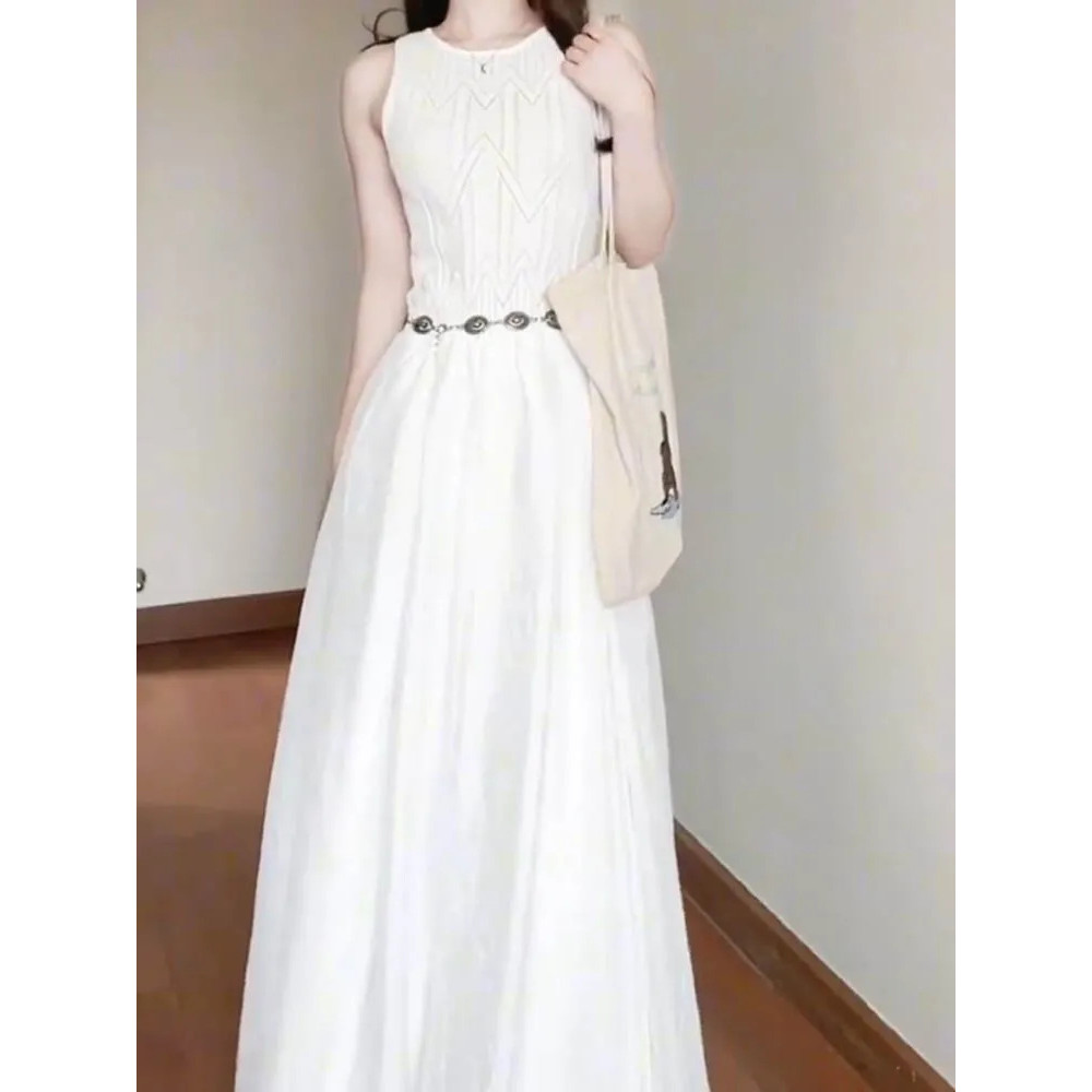 [YU]Áo vest phong cách Pháp thanh lịch, áo khoác cardigan không tay, bộ hai mảnh đan rỗ.