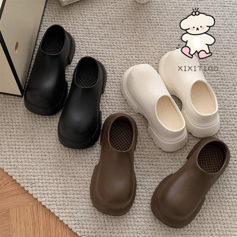 Xixitiao Mặc Ngoài Phong Cách Thường Ngày Slip-On Lười Nửa Dép Nữ Mùa Hè Đế Dày Tăng Cực Khoái Thoáng Mát Thời Trang Ngón Chân To