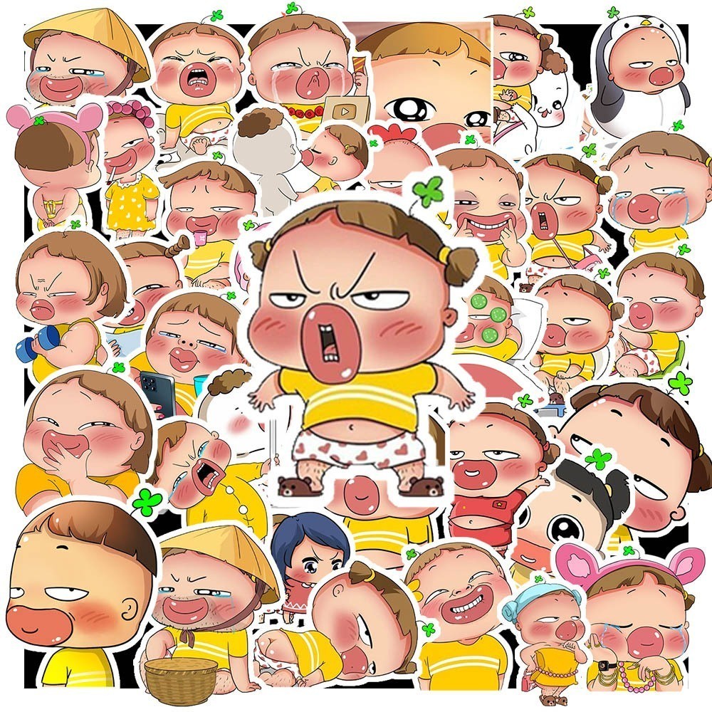 Hộp 50 cái Sticker Quỳnh Aka Chống Nước | Gì Cũng Hình | Decal Dán Mũ Bảo Hiểm, Laptop, Dán Xe, Vali