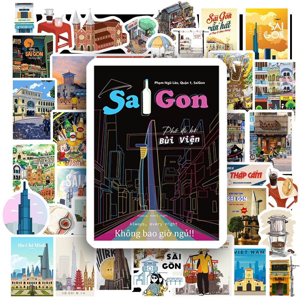 50 Sticker HÌNH SÀI GÒN chống nước sticker dán laptop, điện thoại, đàn guitar, mũ bảo hiểm, vali | MS: 000400