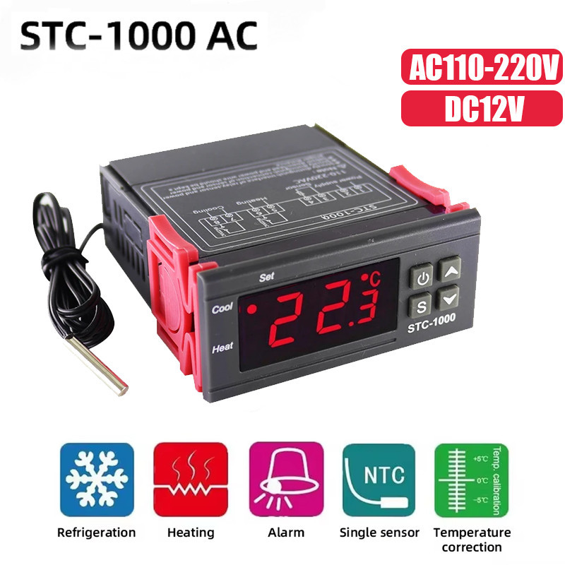 [Cổ phiếu địa phương] STC-1000 110-220V Nhiệt độ kỹ thuật số thông minh Bộ điều khiển nhiệt độ kỹ thuật số Bộ điều chỉnh nhiệt độ cho máy ấp trứng Hẹn giờ Bộ quạt thổi cảm biến