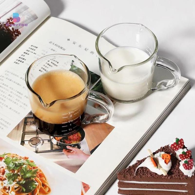 < Beartwo > 70 / 75ml Espresso Shot Glass Vòi đôi Cốc đo thủy tinh Tay cầm chịu nhiệt Cân trong suốt Rượu Sữa Cà phê Bình Đẹp