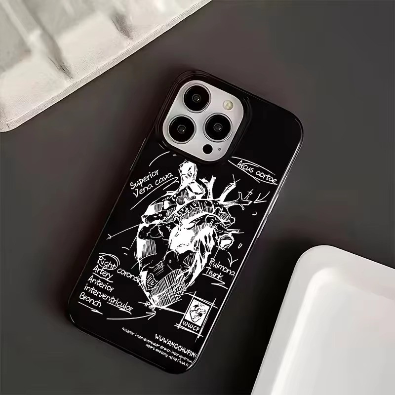 Mô hình tim mạch Vỏ điện thoại y tế trái tim cho iPhone 16 Pro 11 12 13 14 15 Pro Max X XS XR 7 8 Plus 16E Vỏ mềm chống sốc