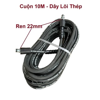 Dây rửa xe cao áp LÕI THÉP 10m,15m,20m dùng cho máy rửa áp lực - Ren trong 22mm