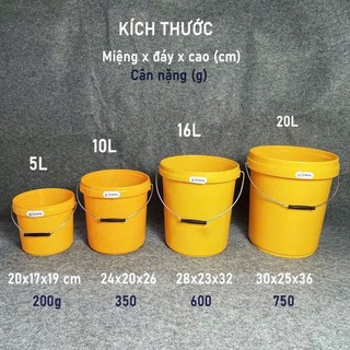 Xô (thùng) bê 10l/20l, thùng sơn, xô đựng nước quai sắt PP màu trắng, vàng (KHÔNG NẮP) - Trường An VN