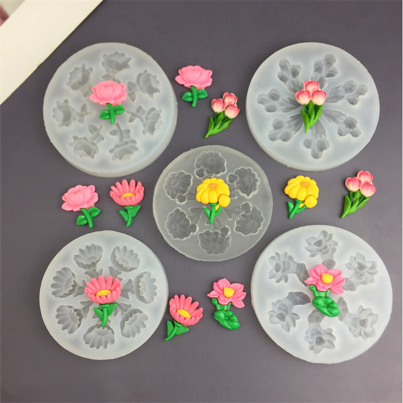 Khuôn silicon nướng bánh DIY hoa tulip/sen/hướng dương, khuôn socola, thạch, kẹo mềm