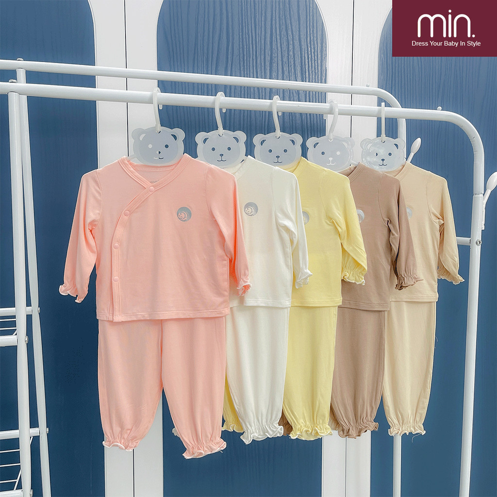Bộ Dài Tay Sơ Sinh Bé Gái Anminaza Nhún Bèo Vải Sợi Tre Mềm Mịn Lành Tính - Hàng Chính Hãng AMI0358-7