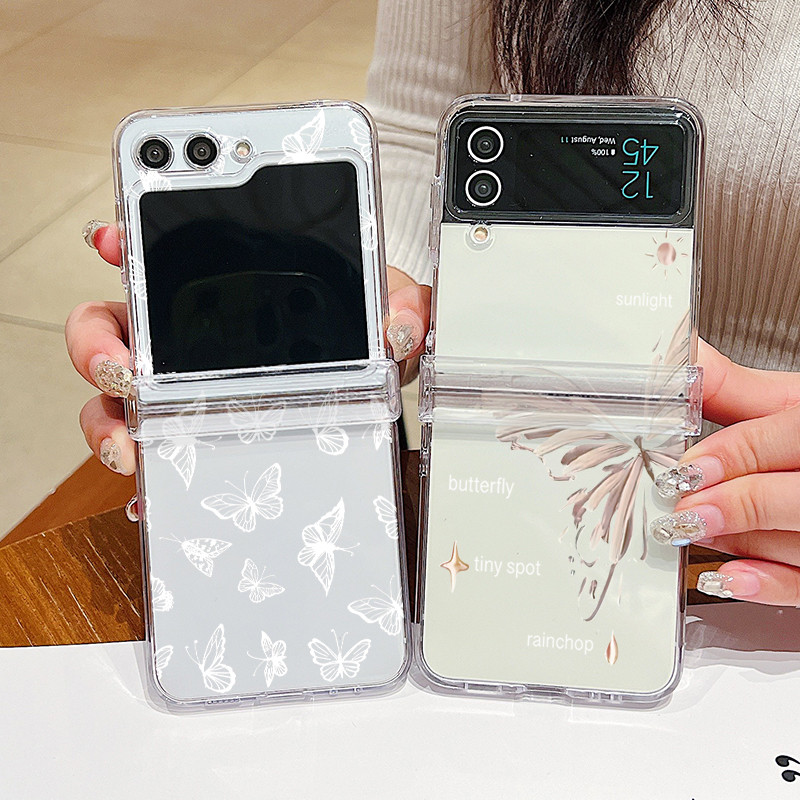 Họa Tiết Bướm Trong Suốt Vỏ Điện Thoại Cho Samsung Galaxy Z Flip 6 Flip 5 Flip 4 5G Full Bản Lề Cứng PC Gấp Dành Cho Samsung Z Flip 6 5 4 3
