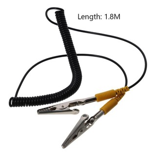 Dây cuộn MARBLEM, Cáp nối đất ESD chống tĩnh điện 2mm 180cm / 71 ", Polyurethane PU, Màu đen kim loại với móng vuốt kẹp cá sấu đôi