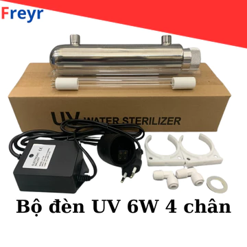 Bộ Đèn UV Gồm Đèn 6W 4 Chân Cắm, Vỏ Đèn, Nguồn Đèn, Cút Nối, Gioăng, Kẹp Dành Cho Máy Lọc Nước RO Karofi, Kangaroo...