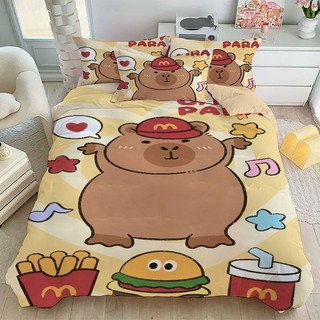 SQ2 Bộ chăn ga gối Capybara dễ thương Khăn trải giường Vỏ chăn gối Phòng ngủ gia đình Có thể giặt được Ký túc xá 3IN1 Phù hợp với QS2