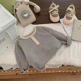 (6m-15Y) Áo thun sọc dài tay cho trẻ em Áo Hoodie cổ tròn bé trai và bé gái Hoàng tử