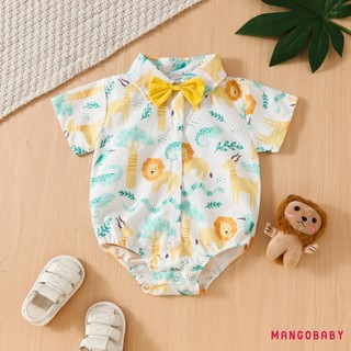 Mg-baby Bé Trai Áo Liền Quần Mùa Hè In Hình Cây Phía Trước Nút Áo Liền Quần Tay Ngắn Có Thắt Nơ Cho Sơ Sinh Quần Áo Dễ Thương