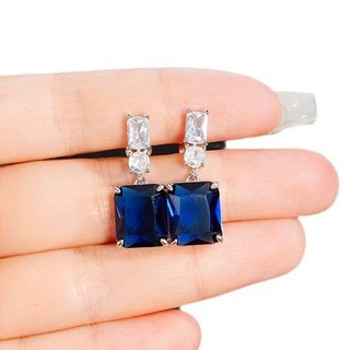 S925 Bạc Sapphire Bông Tai Thời Trang Đơn Giản Trang Sức Bông Tai Nữ Sinh Viên Nữ Bán Buôn Quà Tặng