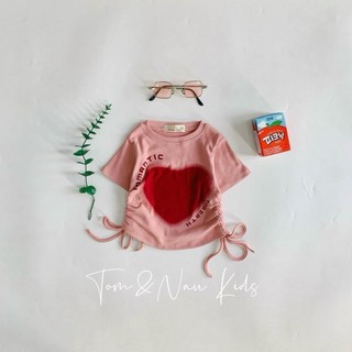 A15-[tomnaukid] Áo thun rút dây bé gái hình trái tim vải cotton SG Form ôm - Size 8-35Kg