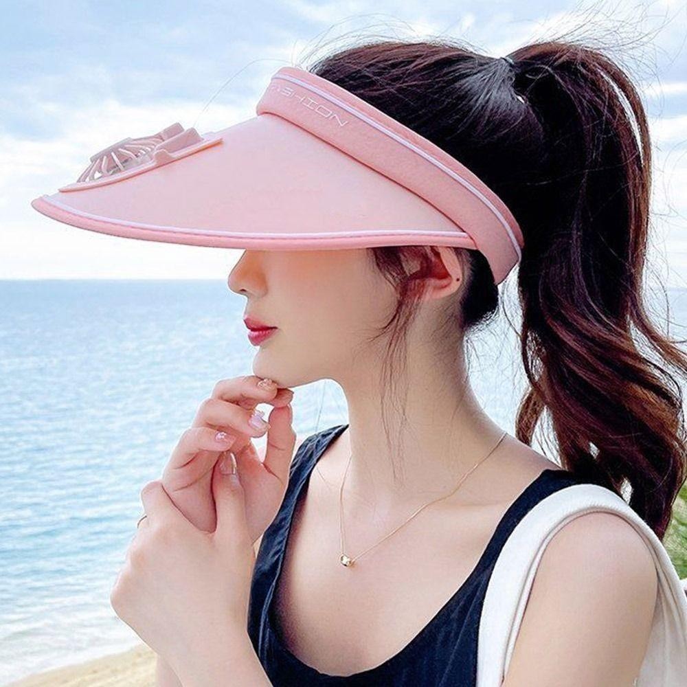 Mũ chống nắng quạt FEDAOG, Mũ Panama thoáng khí vành rộng, Du lịch di động có quạt chống tia cực tím Mũ đi biển nam nữ