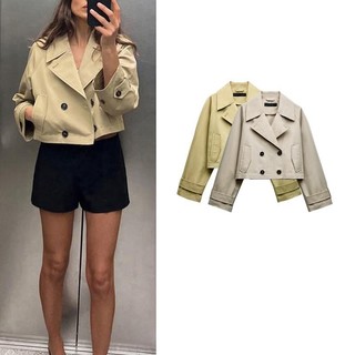 Zara Spring Sản phẩm mới Pháp Tính khí đi lại Áo khoác gió ngắn có ve áo dài tay phù hợp 3046048