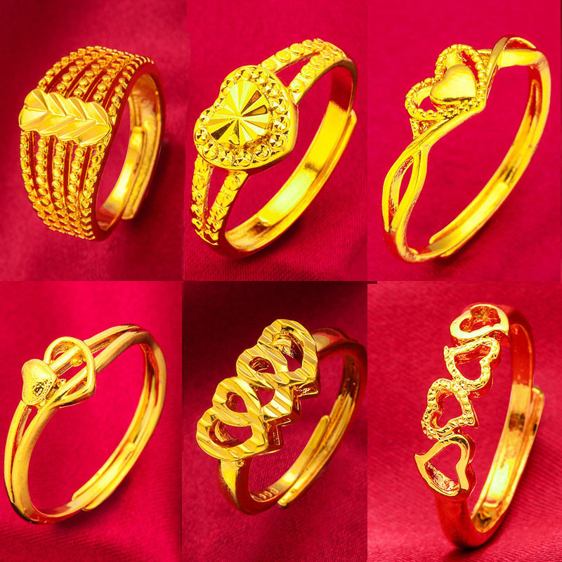 【BÁN BUÔN】Nhẫn vàng mạ 24K Nhẫn trái tim tình yêu dành cho nữ Nhẫn vàng Hàn Quốc Cincin nữ vàng