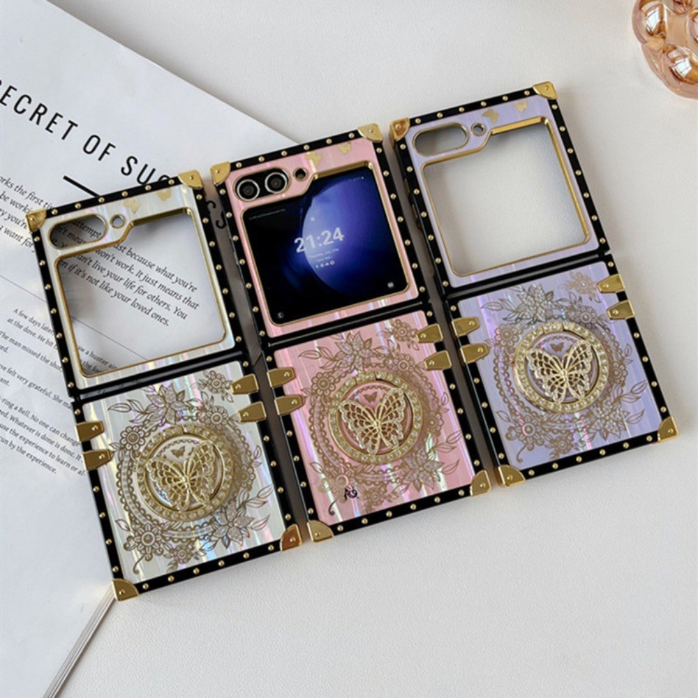 Sang Trọng Bling Lấp Lánh Aurora Bướm Đứng Ốp Lưng Điện Thoại Samsung Galaxy Z Flip 6 5 4 3 Flip6 Flip5 Flip4 Flip3 5G Giá Đỡ Bao