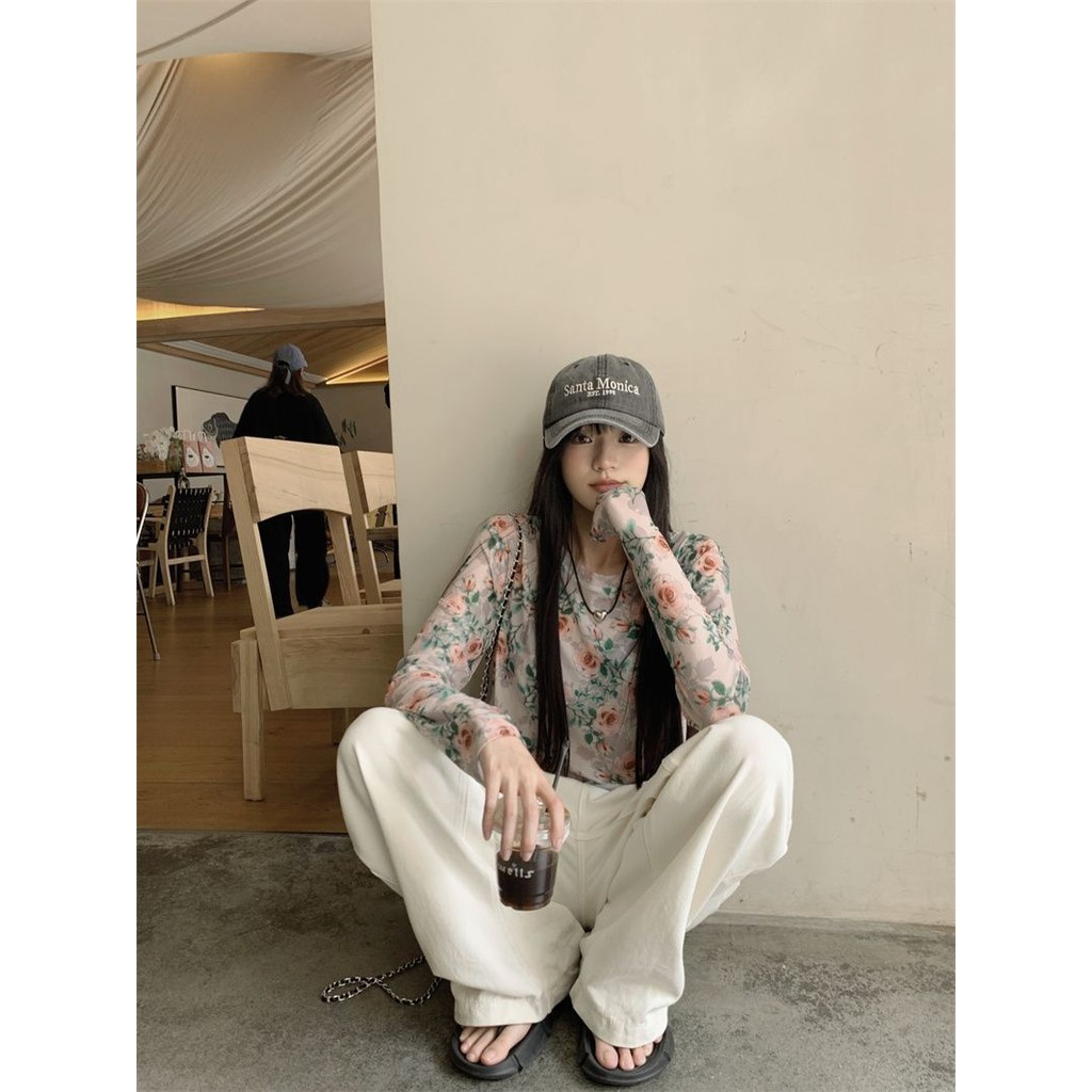 Milyfashion Rời Kích Thước Lớn Thường Ngày Retro Hoa Dài Tay Đáy Áo Sơ Mi Phong Cách Mới Mùa Hè Chống Nắng Quần Áo Tulle Bên Ngoài Top