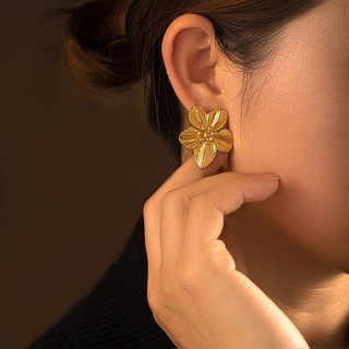 Bông tai Dangle hoa - Màu vàng, Họa tiết - Cho đám cưới, Trang phục dự tiệc - Phụ kiện trang sức - Bông tai thả năm cánh hoa - Cổ điển kiểu Pháp, phóng đại