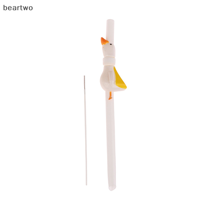 < Beartwo > 1 Ống hút ngỗng dài động vật thời trang có bàn chải Ống hút đường kính lớn có thể tái sử dụng Đẹp
