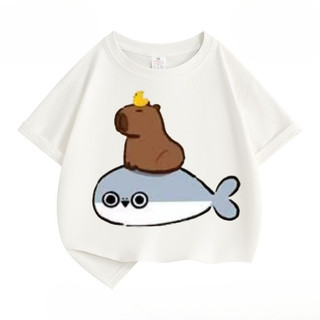 2024 Hoạt Hình In Hình Dễ Thương Capybara Áo Thun Trẻ Em Mùa Hè Tay Ngắn Áo Sơ Mi Thường Ngày Để Mặc Hàng Ngày