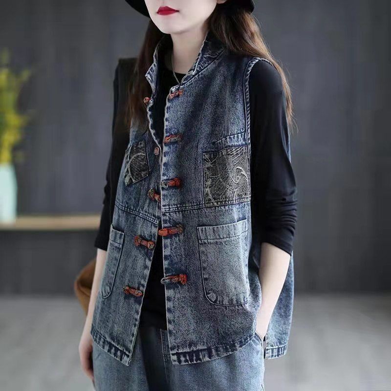 Áo Vest Denim Nữ Plus Size Mới Xuân Thu Mùa Dân Tộc Rời Và Đa Năng