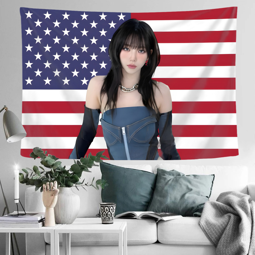 Aespa Karina Cờ Mỹ Tấm Dán Tường Có Kẹp Polyester Tấm Thảm Phòng Ngủ Treo Tường Tấm Thảm Trang Trí Nhà Cửa