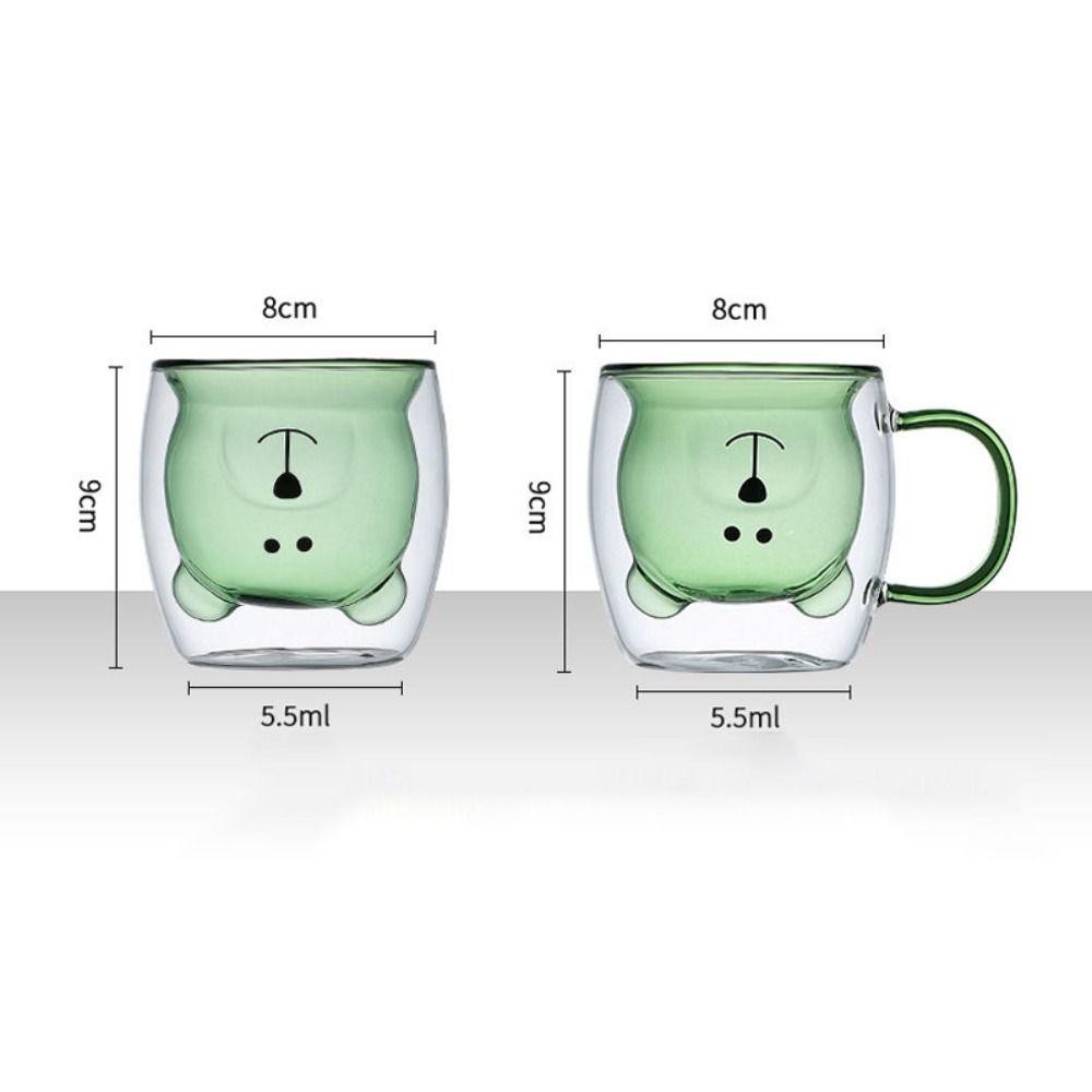 Cốc cà phê thủy tinh UMISTY, Cốc nước hình gấu hoạt hình 250ml, Tường đôi dễ thương trong suốt có tay cầm Cốc ăn sáng Văn phòng tại nhà