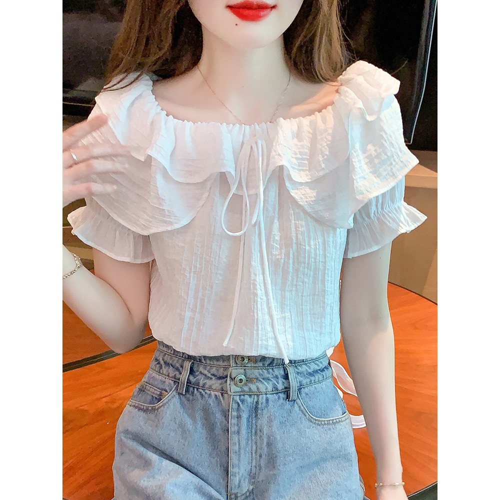 Áo blouse nữ mùa hè kiểu Pháp mới có dây rút