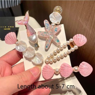 Asdfger 5 Kẹp Tóc Sao Biển Vỏ, Kẹp Tóc Nàng Tiên Cá Màu Tím, Mũ Đội Đầu Công Chúa Ocean Series Bé Gái